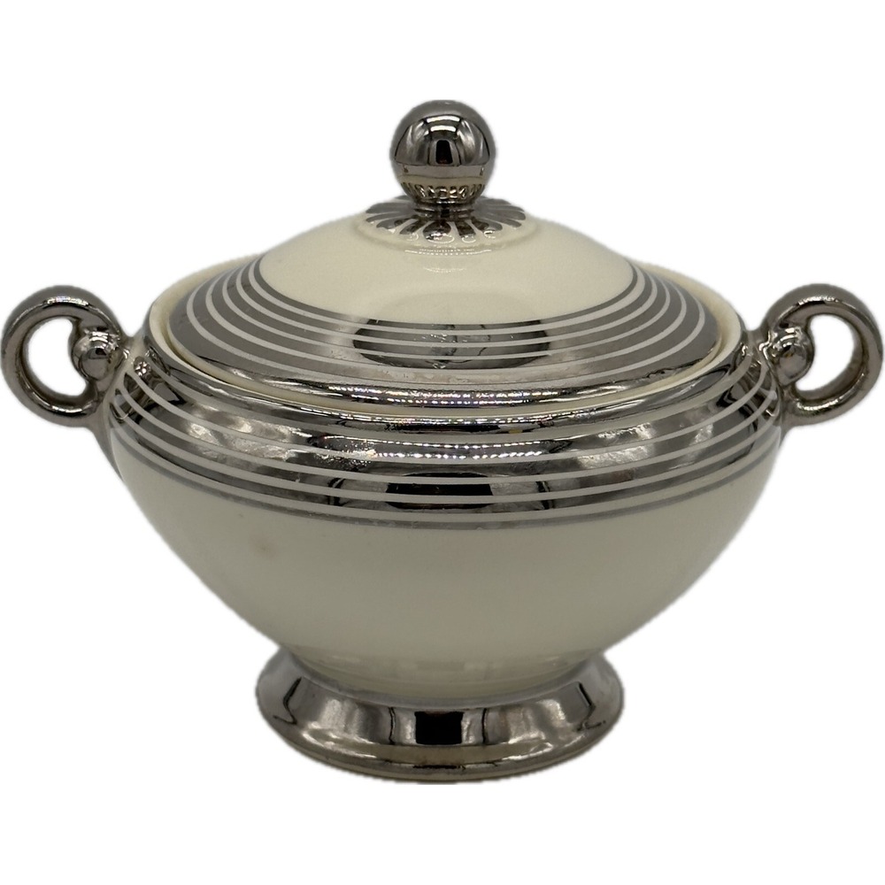 Vtg 1936 Taylor Smith Sugar Bowl USA 601‎ Ivory Silver Platinum Rings Lidded MCM
